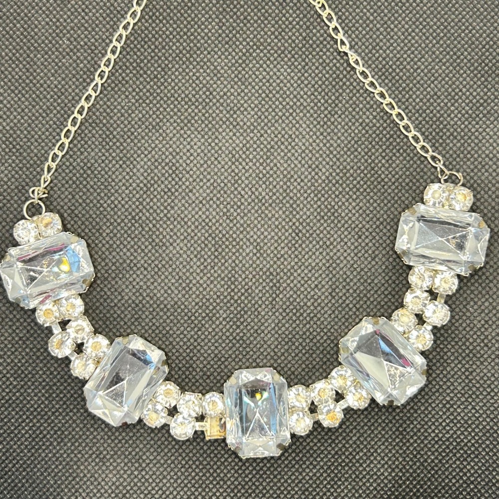Crystal Rhinestone Choker Necklace Silver Tone Statement jewelry‎ 14 inch